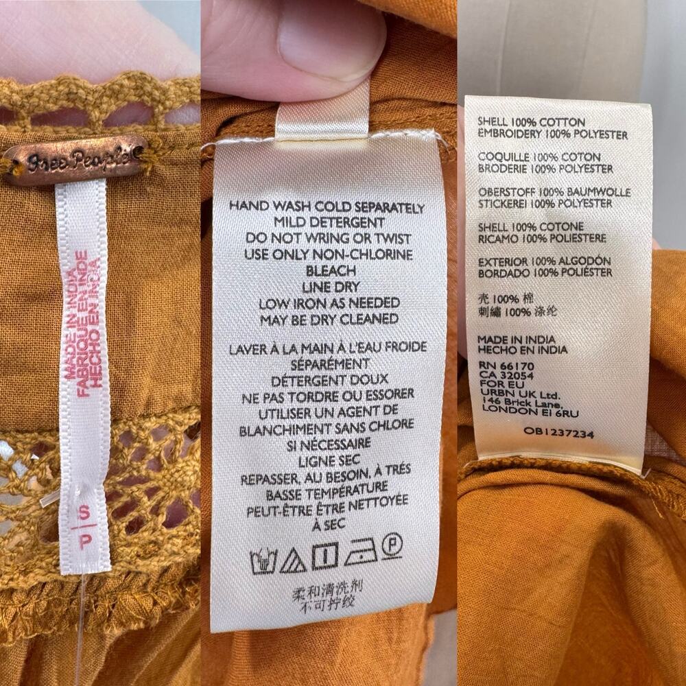 NWT Free People Faraway Fields Top Mustard Embroidered Flowy Boho Casual Size S - Picture 11 of 16